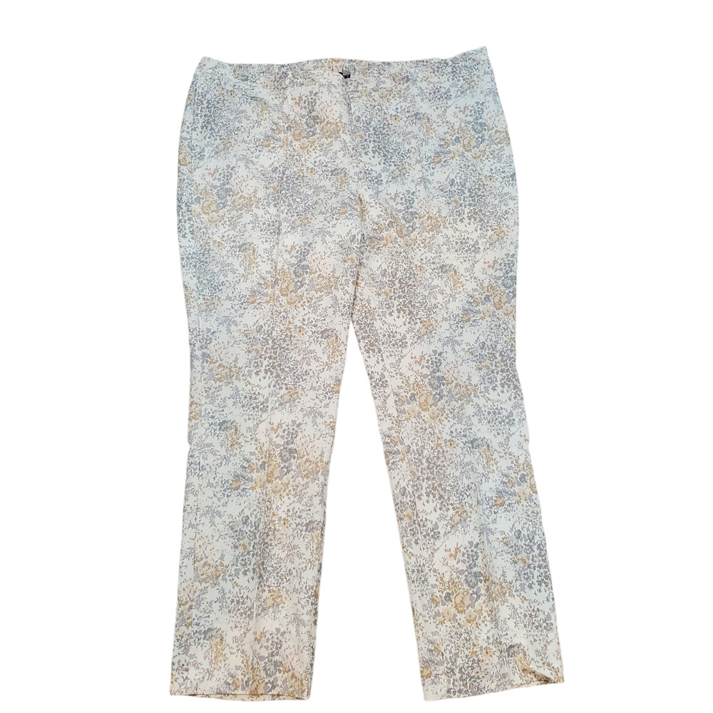 Isaac Mizrahi Stretch Floral Printed Women's Slim Leg Pants Cream Color Tall 28